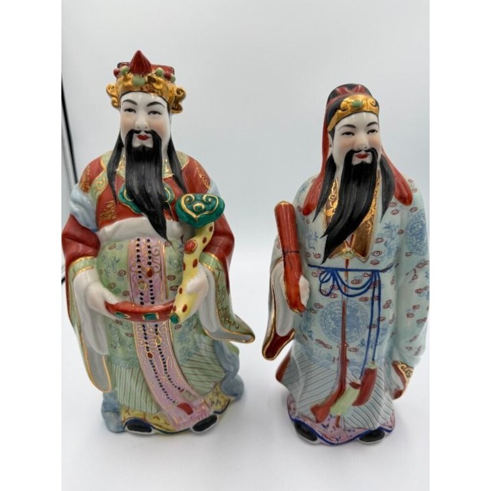 2 Chinese porcelain Gods Fu Lu Shou -Fortune, Prosperity & Longevity-Vintage 11"